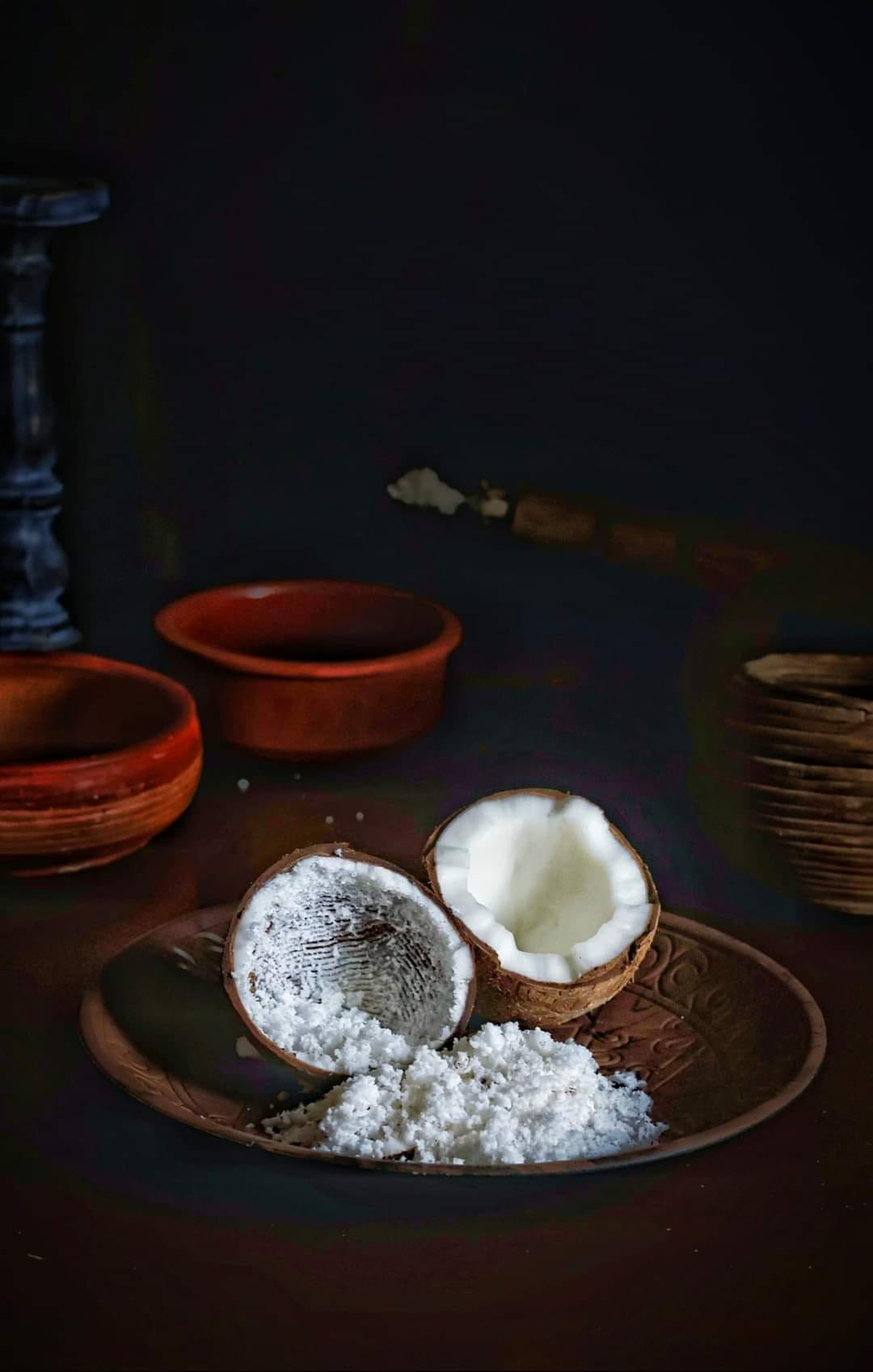 Broken Coconut on a bowl